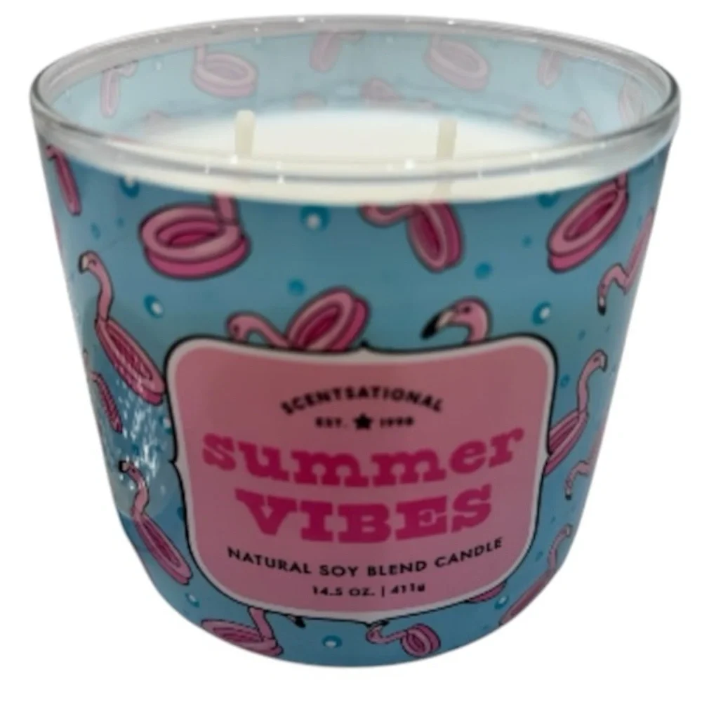 Scentsational Summer Vibes 2 wick Pink Flamingo soy candle Made in USA NWT